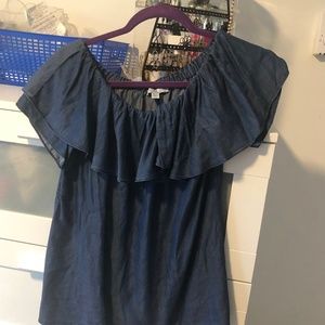 Feminine denim like off shoulder top